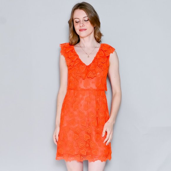 MIU MIU Resort Heart Lace Orange Mini Dress EUC sz 38 - Picture 9 of 9